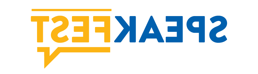 A logo, "Speakfest" in blue and yellow text.