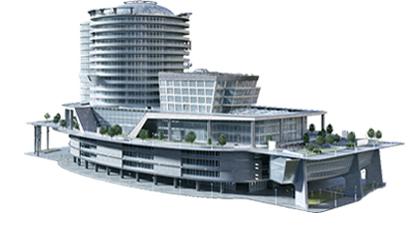 未来主义建筑模型图与合并绿道